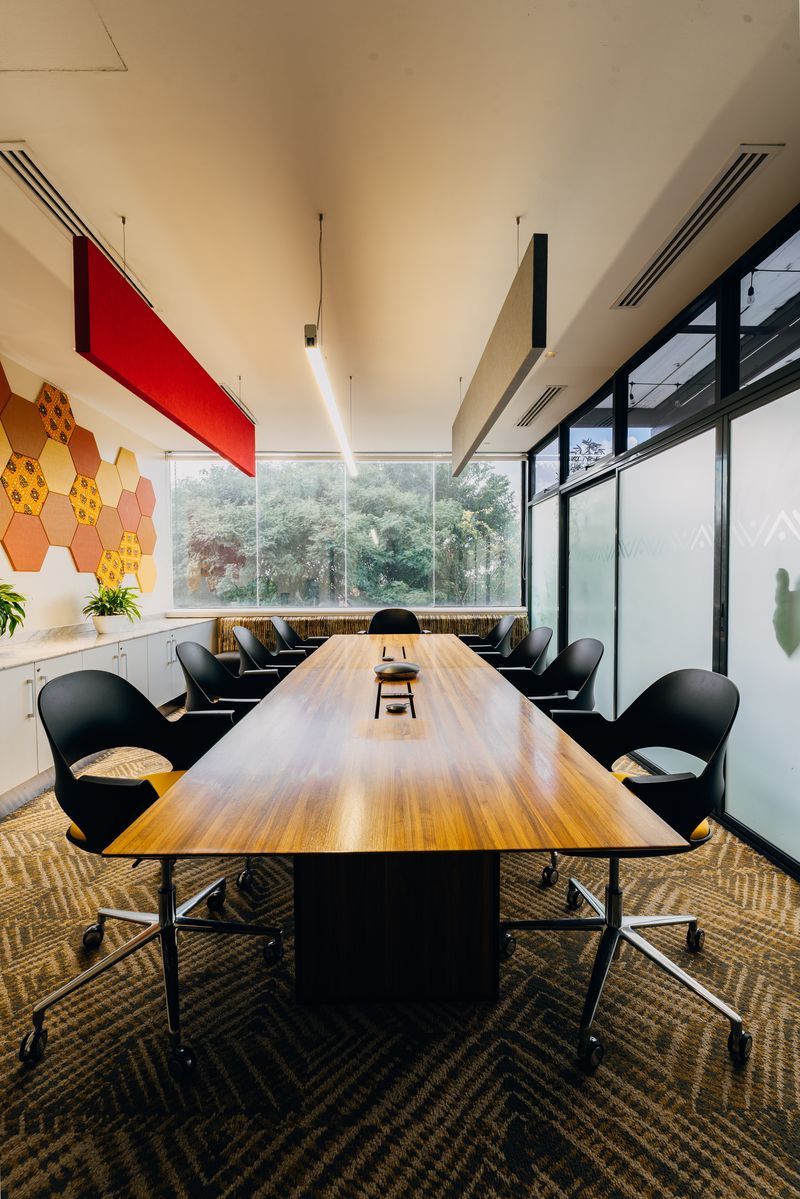 Boardroom with hexagon panels
