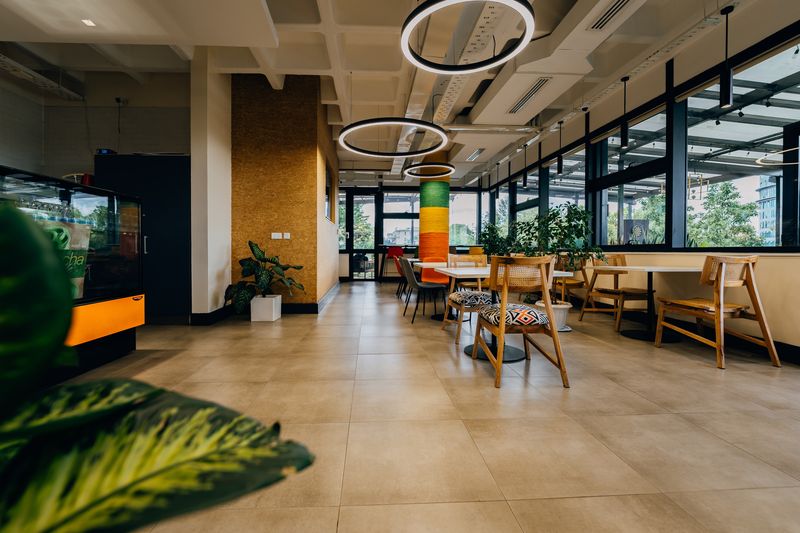 Cafeteria with ring lights
