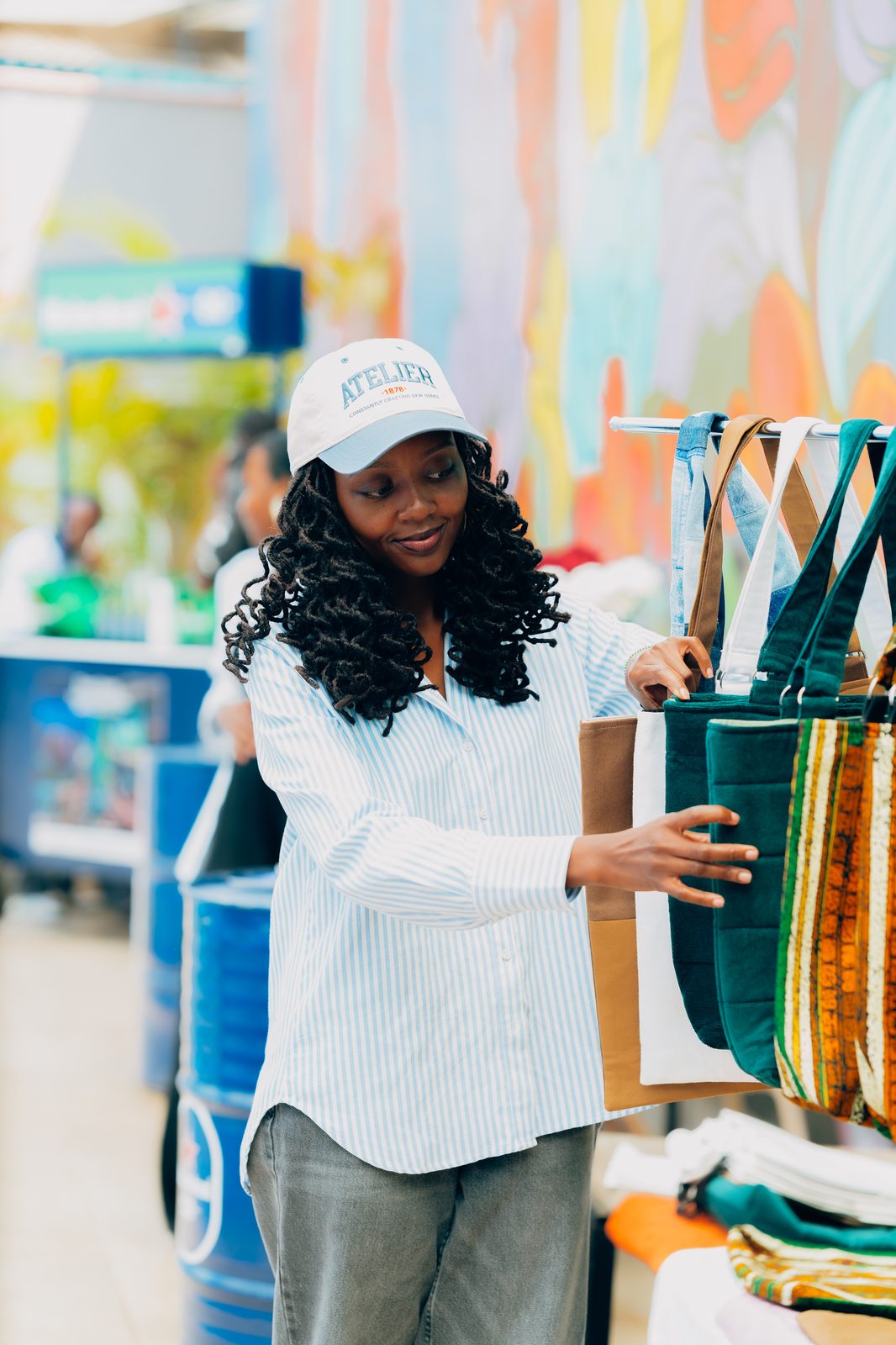 Guest browsing the marketplace tote rail