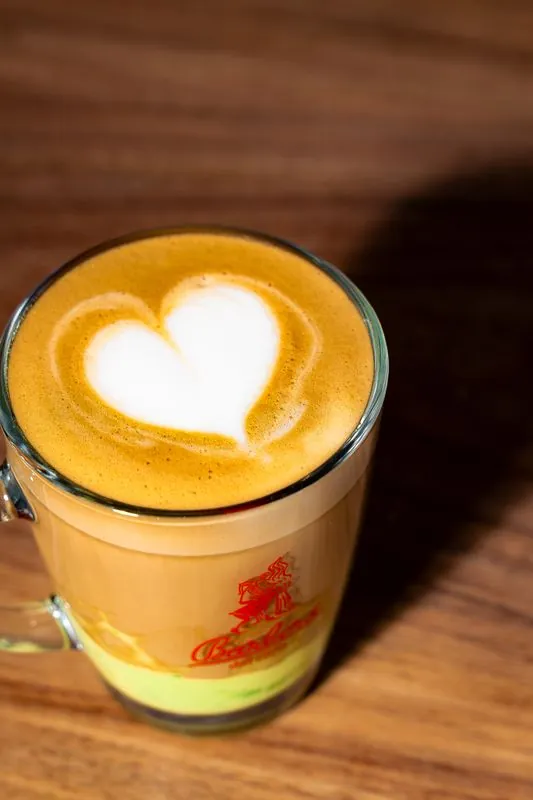 Latte art heart viewed from above